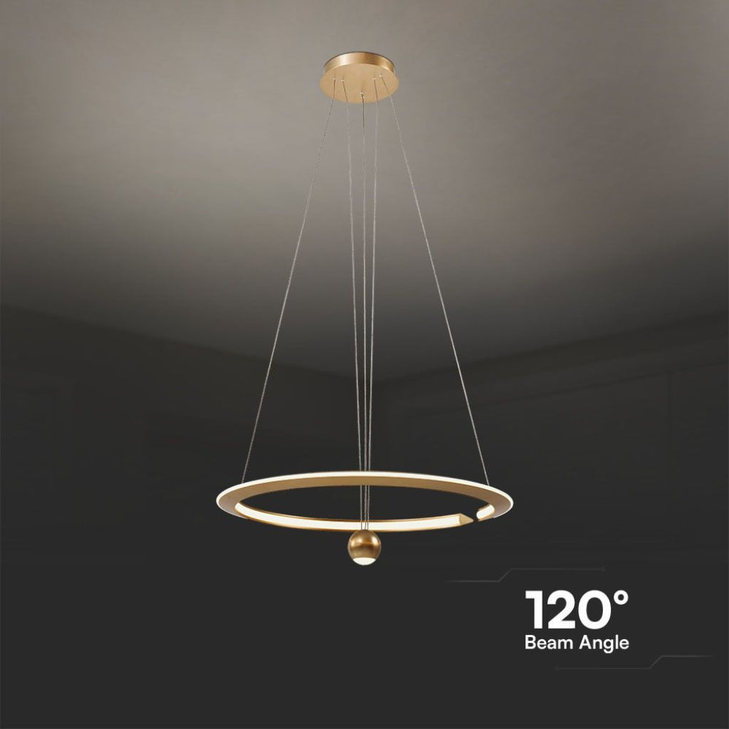 V-TAC Lampadario LED a Sospensione Circolare 46W dal Design Regolabile Moderno e Elegante in Metallo Colore Oro Spazzolato 3000K V-TAC Lampadario LED a Sospensione Circolare 46W dal Design Regolabile Moderno e Elegante in Metallo Colore Oro Spazzolato 3000K